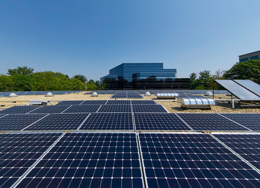 Solar panels on the rooftop of DPR's Reston VA office