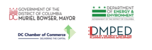 Logos for Mayor Muriel Bowser, Dept of Energy Environment, DMPED, Dept of Commerce